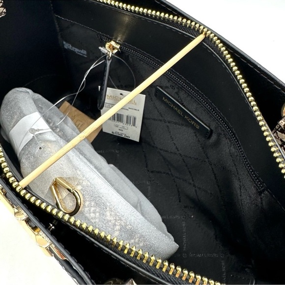 Michael Kors Reed Large Leather Belted Satchel Crossbody Bag Black Snakeskin - Picture 12 of 13